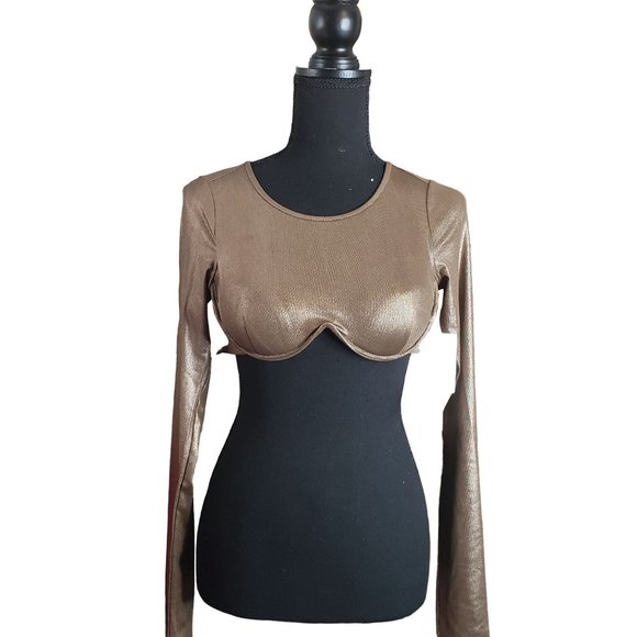 2/$35- Good American Mocha Foil Crop Top Women Size 0 - Picture 7 of 13